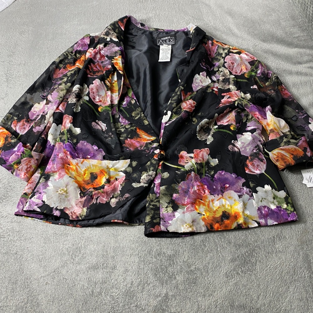 NWT Alex Evenings Blazer Size 3X Multi Floral Print Collared Evening Jacket